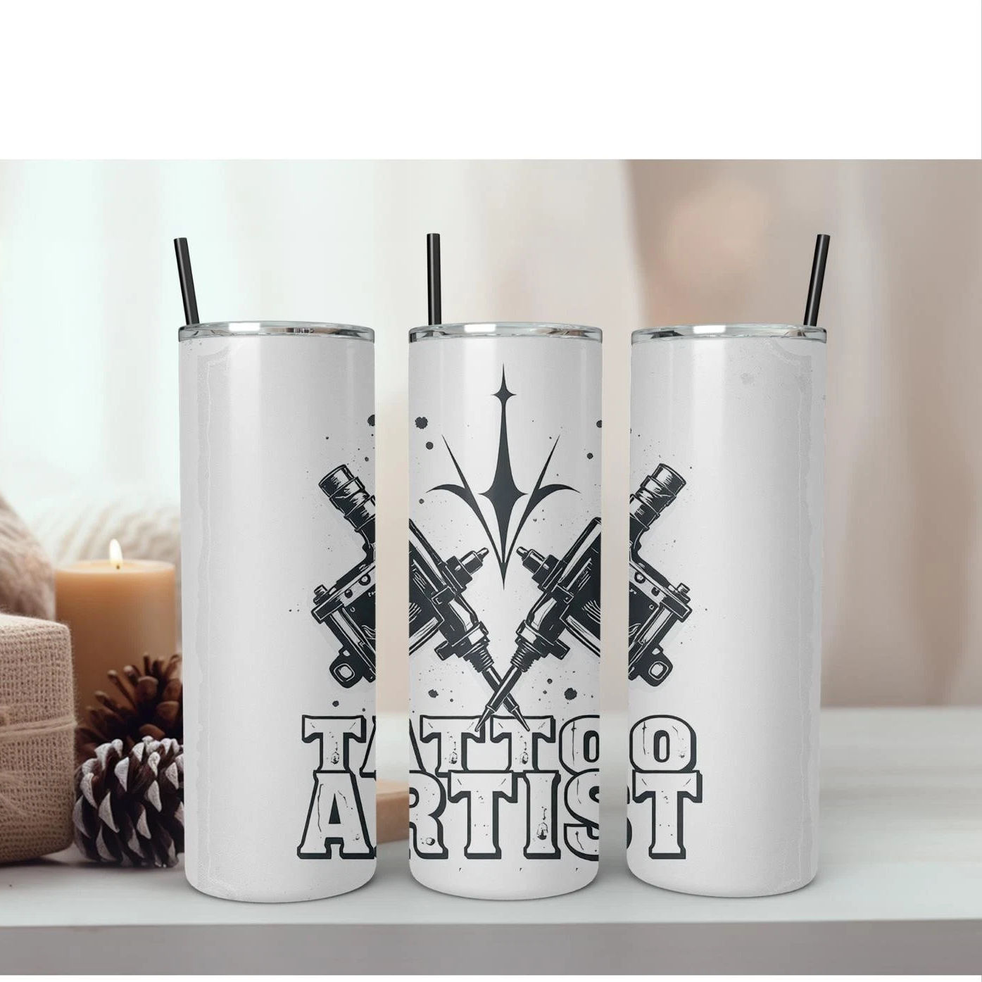 Tattoo artist designed 20oz tumbler. 7 tattoo design to choose from. Name added