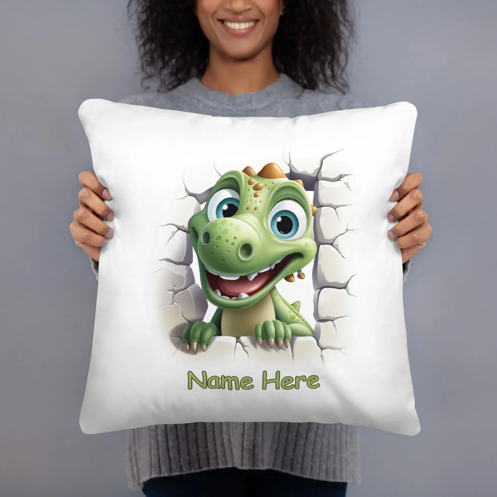 Personalised fun dino Cushion, 4 designs and name added