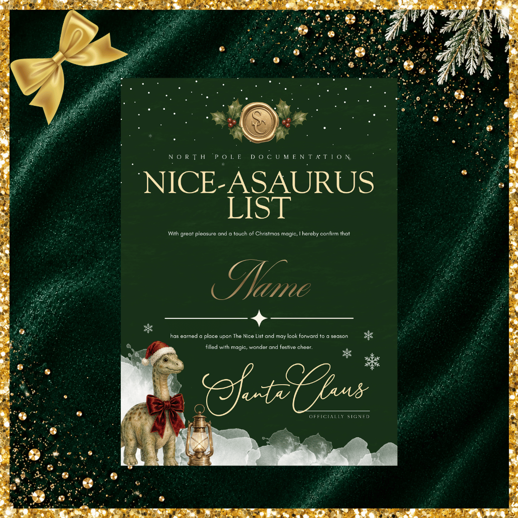 Personalised Dinosaur Christmas Treat Box & A5 Santa Letter Collection