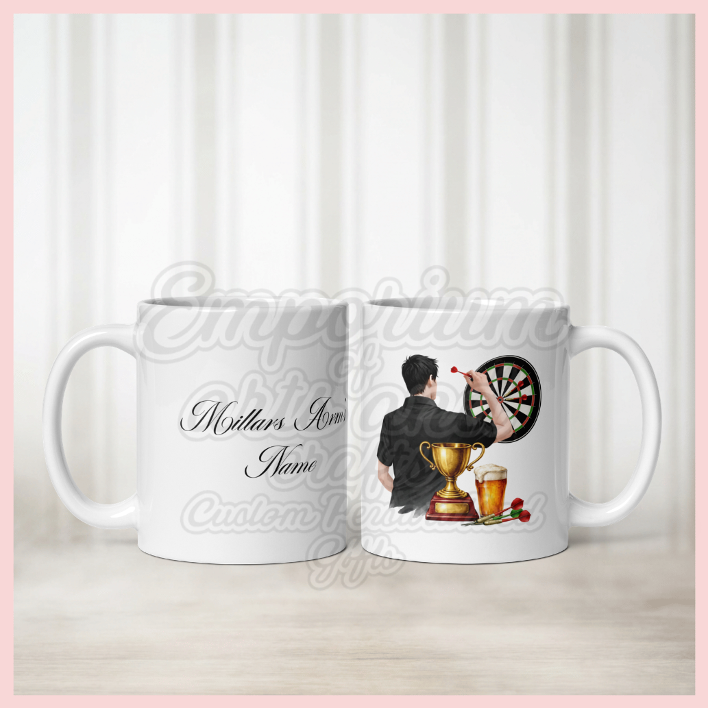 Personalised darts mug 11oz with male player and team name