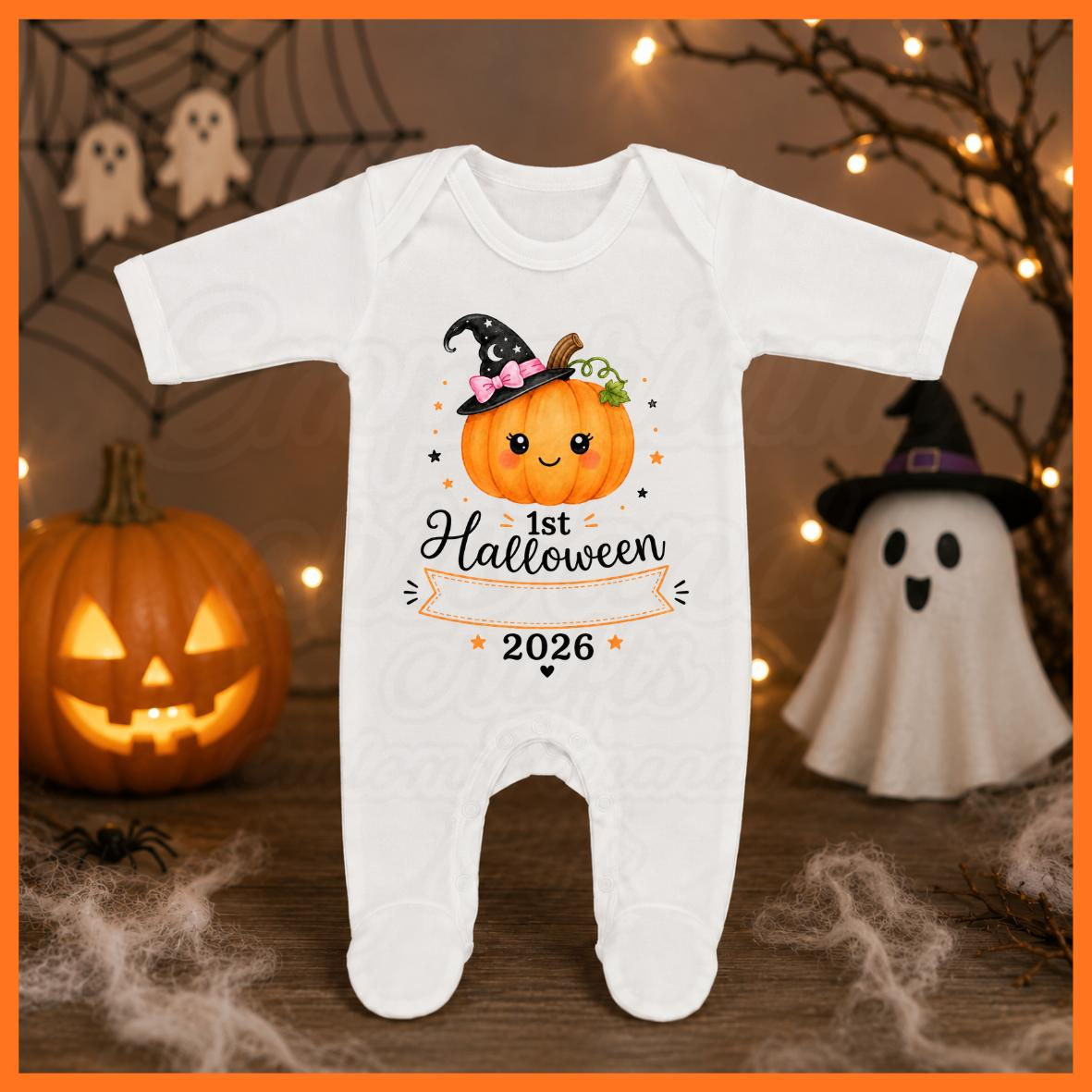 Personalised my first Halloween baby all in one available in blue and pink