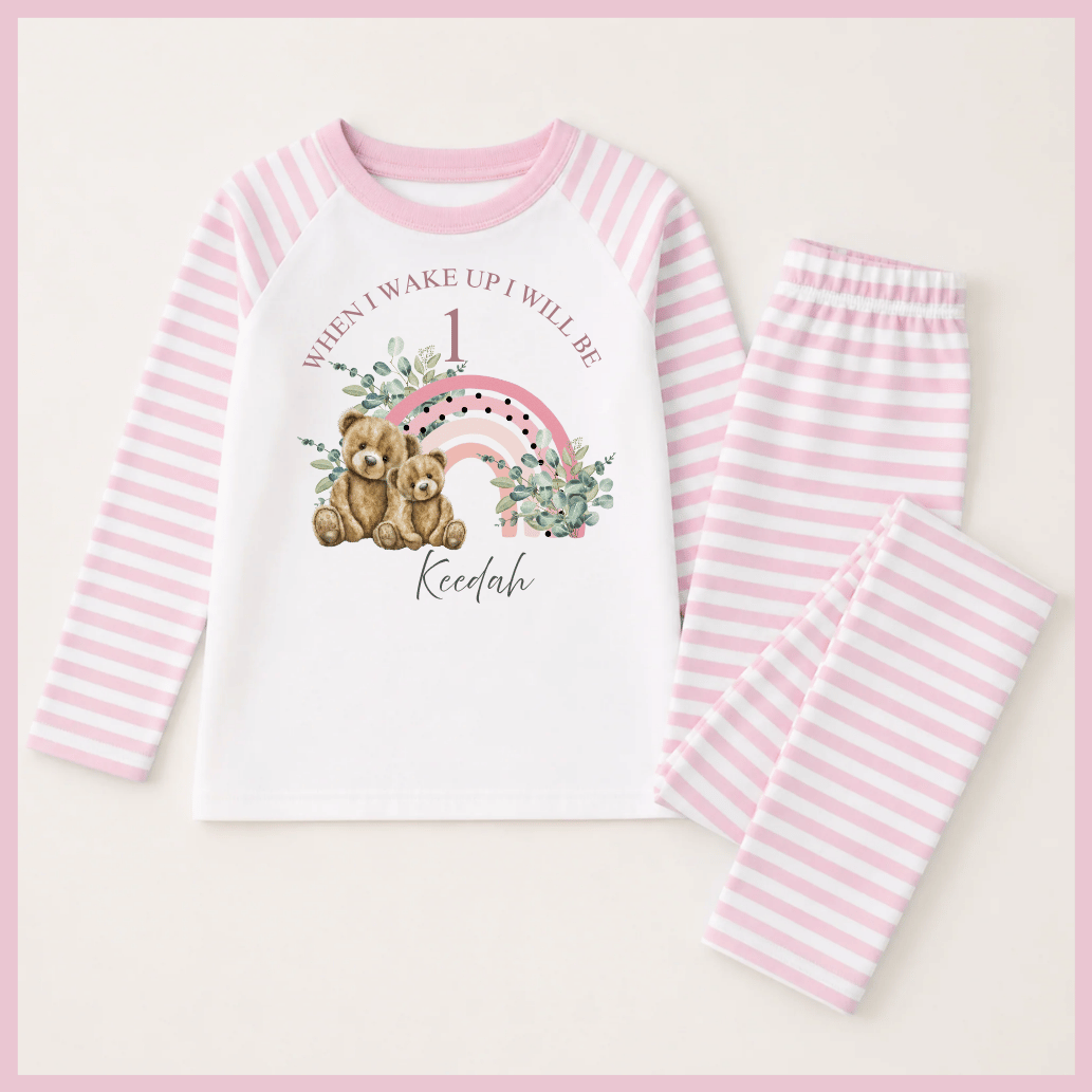 Personalised Rainbow Teddy Pyjamas 4 Colours