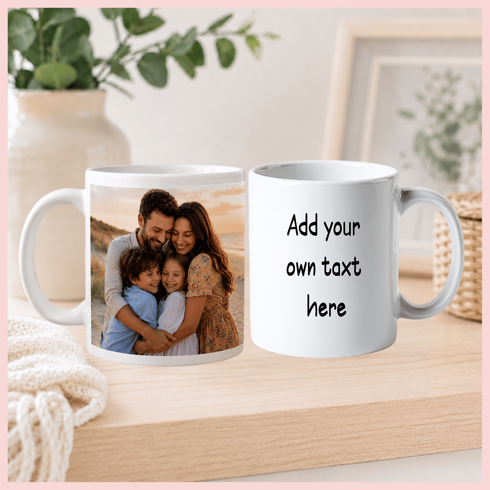 Custom image design on family photo mugs with text