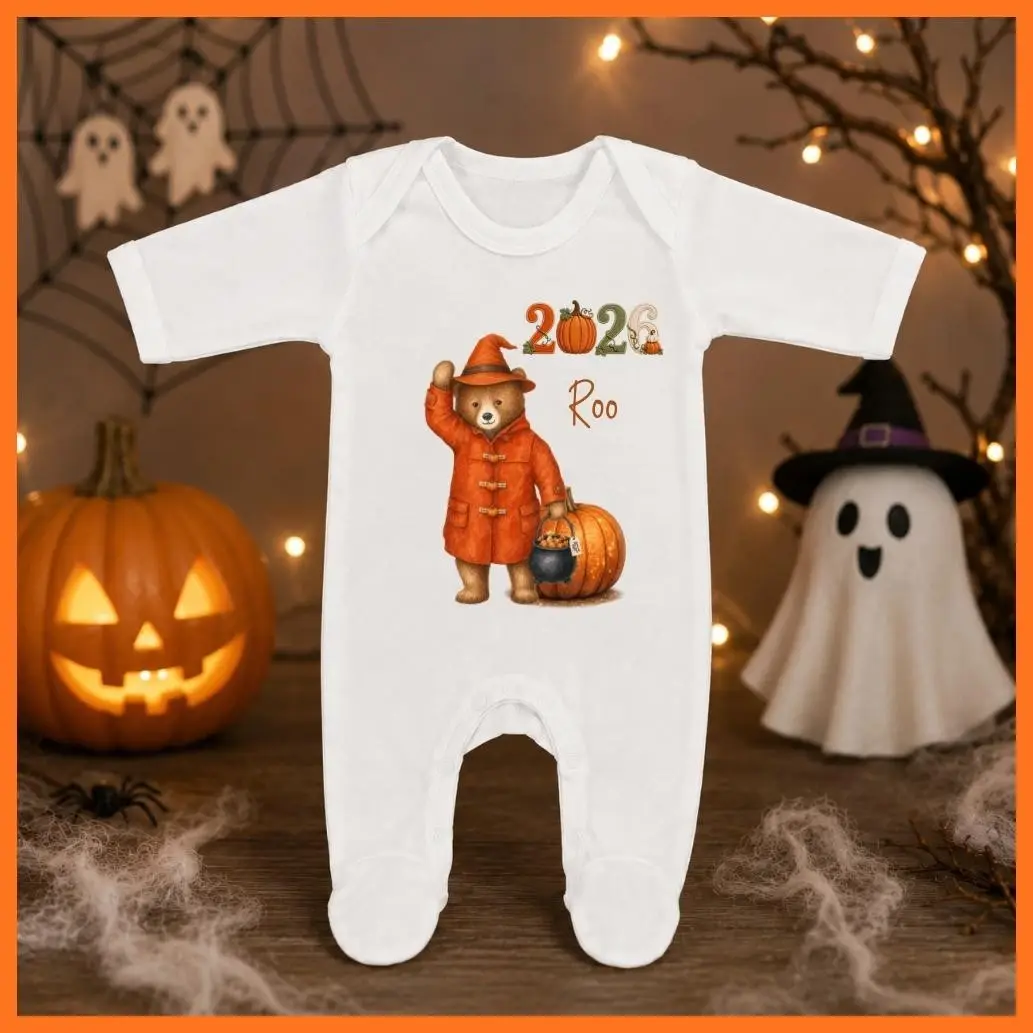 Personalised Halloween 2026 bear design baby all in one
