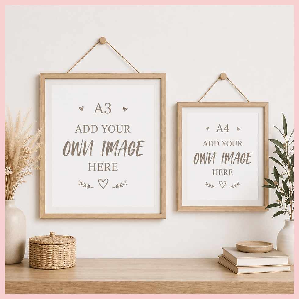 A3 and A4 custom image design frames on a wall