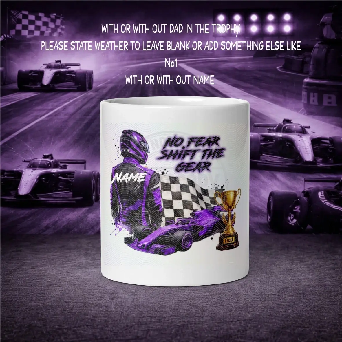 Personalised Race Driver Mug, Male Racer, 11oz mug, Multiple Colours name added