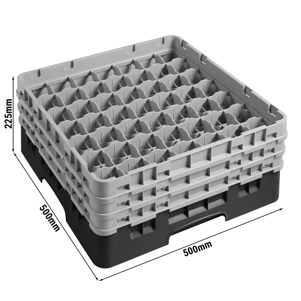 Umývací kôš na sklo s 3 nadstavcami, 500x500 mm, 49 priehradiek