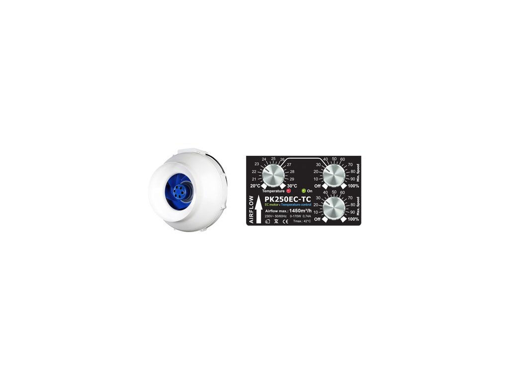 Ventilátor PRIMA KLIMA CTRL 250 EC- 1450m³/h - Ø250mm - regulátor + termostat