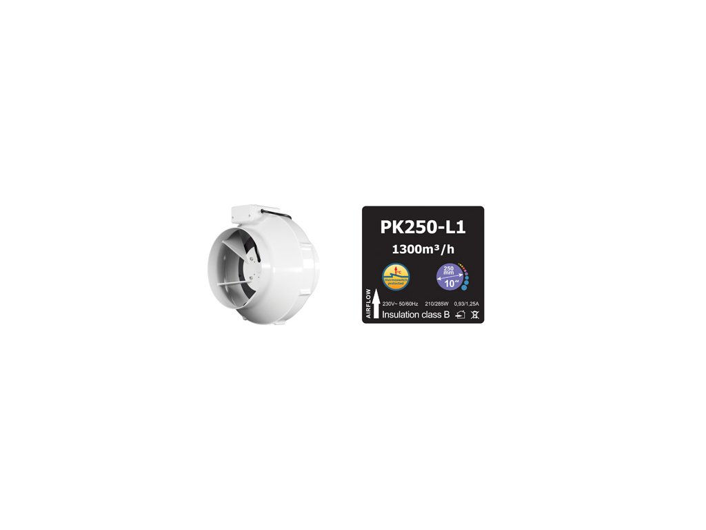 Ventilátor PRIMA KLIMA 250L1 - 1300m³/h - Ø250mm - 1 rýchlosť