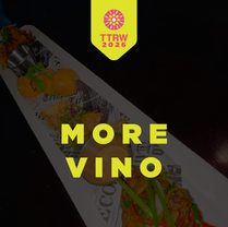 Official Trinidad & Tobago Restaurant Week announcement for More Vino, highlighting their signature wine selection, sushi, tapas, and vibrant dining experience