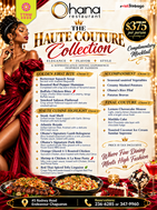 Promotional graphic for Ohana Restaurant's Trinidad and Tobago Restaurant Week 2026 premier $375 dining menu, featuring gourmet multi-course selections, signature dishes, and desserts.