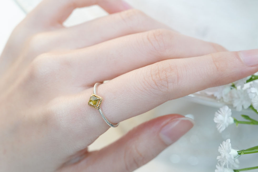 サムネイル： K18YG/Silver クッションカット天然ダイヤモンド リング