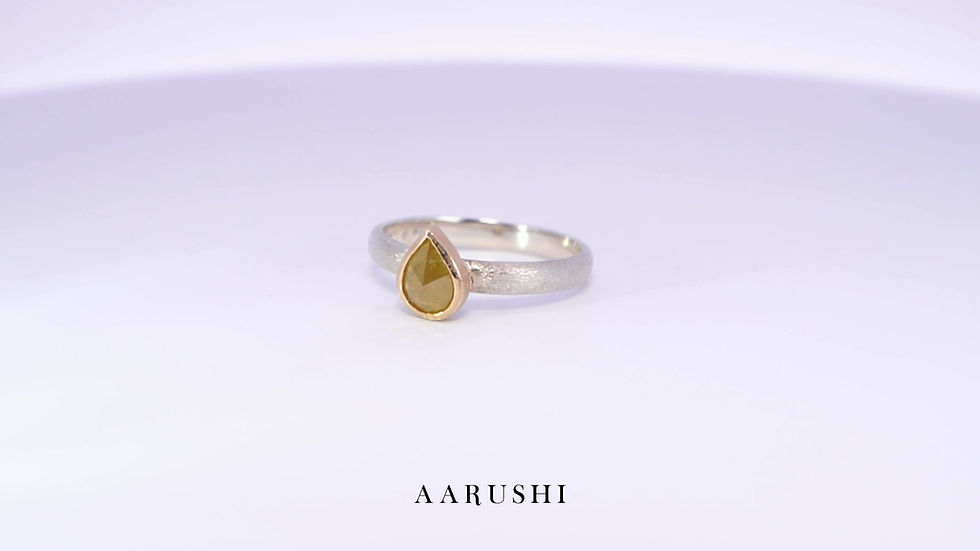 Thumbnail: K14YG & Silver Combination Pear Shape Natural Diamond Ring