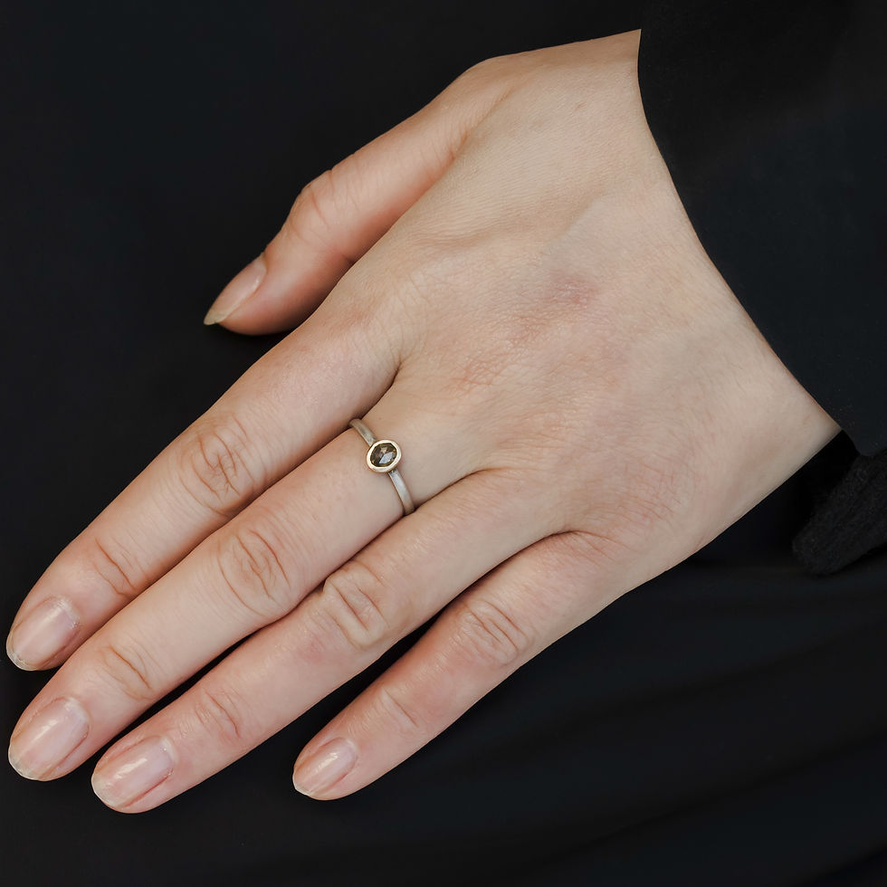 Thumbnail: K14YG & Silver Combination Oval Cut Natural Diamond Ring
