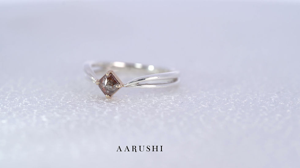 Thumbnail: K18YG & Silver "The Magic of Melting Brown Light" Emerald Rose-Cut Natural Diamond Ring