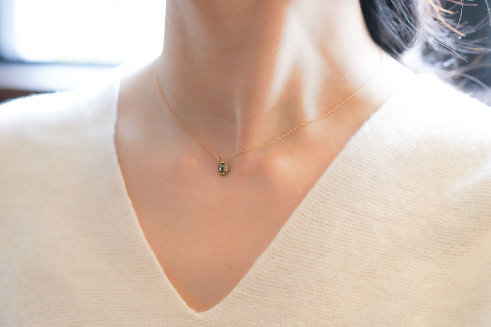サムネイル： K18YG  オーバル天然ダイヤモンドペンダント