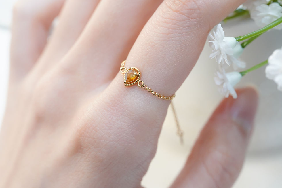 Thumbnail: K18YG Pear Shape Rose Cut Natural Diamond Chain Ring