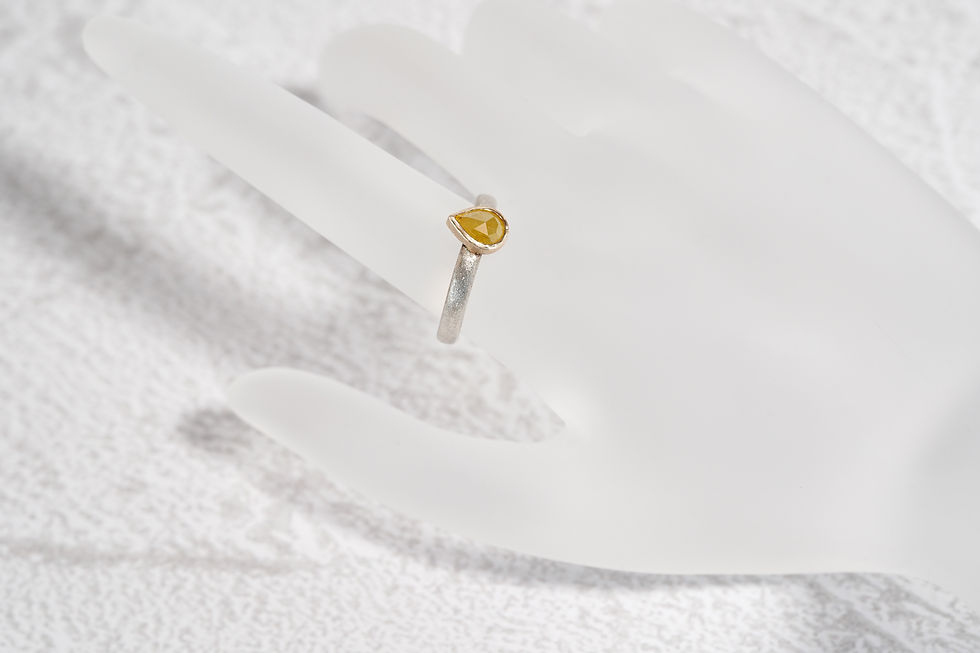 Thumbnail: K14YG & Silver Combination Pear Shape Natural Diamond Ring