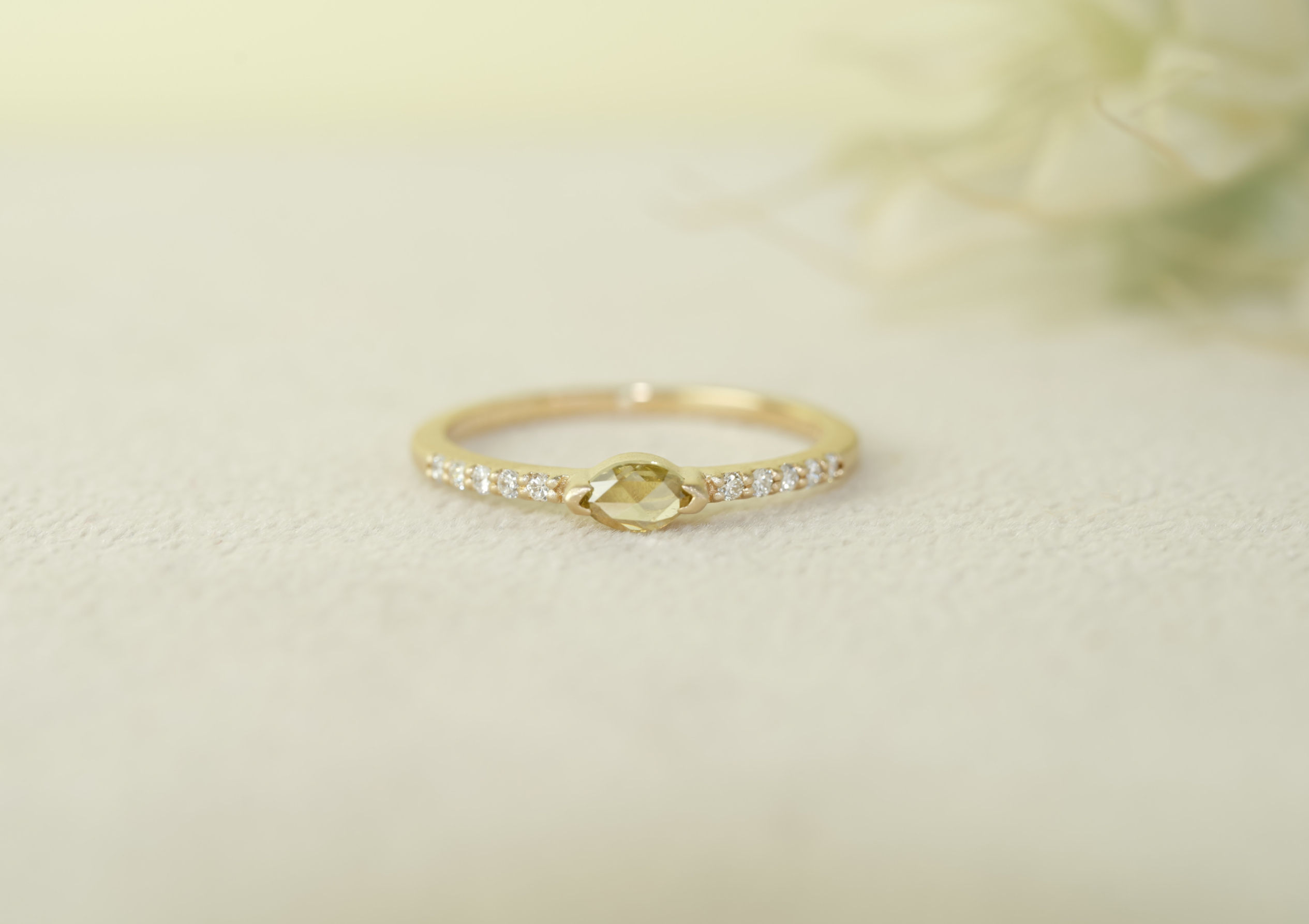 K10YG Marquise Rose Cut Natural Diamond Ring