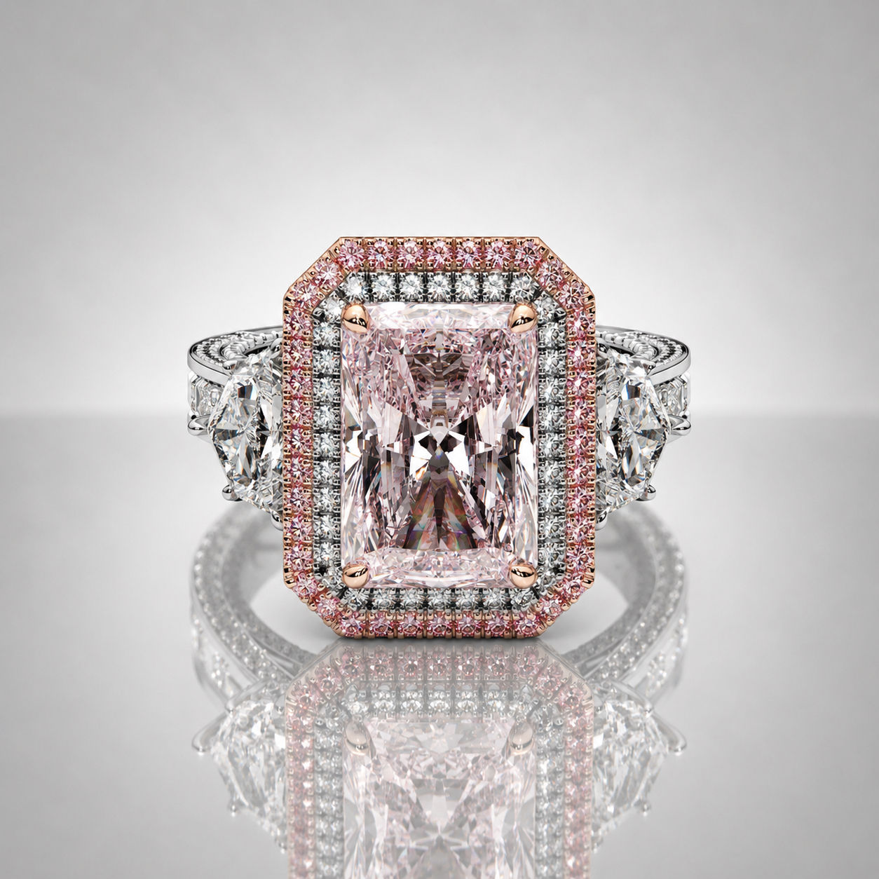 6.5 carat Pink Radiant Cut Diamond Ring