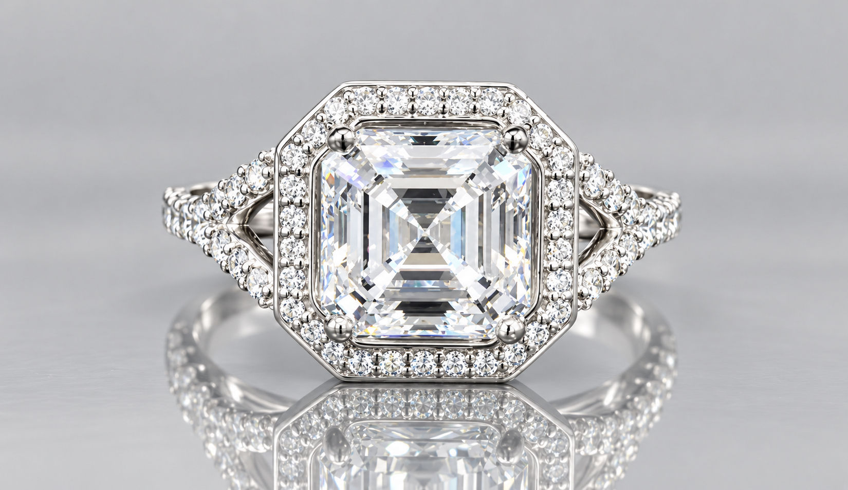 4.5 carat Asscher cut Diamond Ring with Halo
