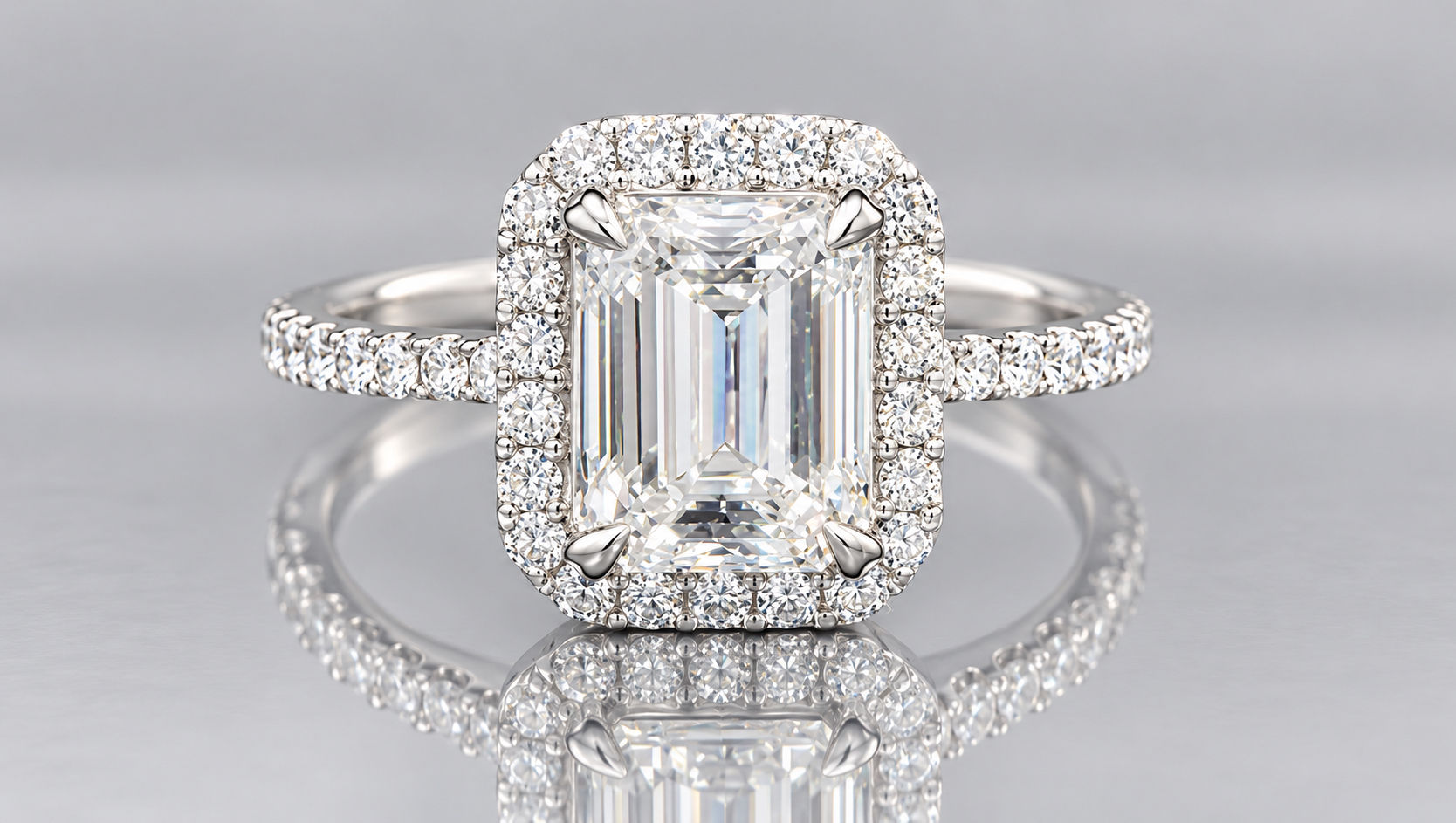 4.5 carat Emerald cut Diamond Ring with Halo