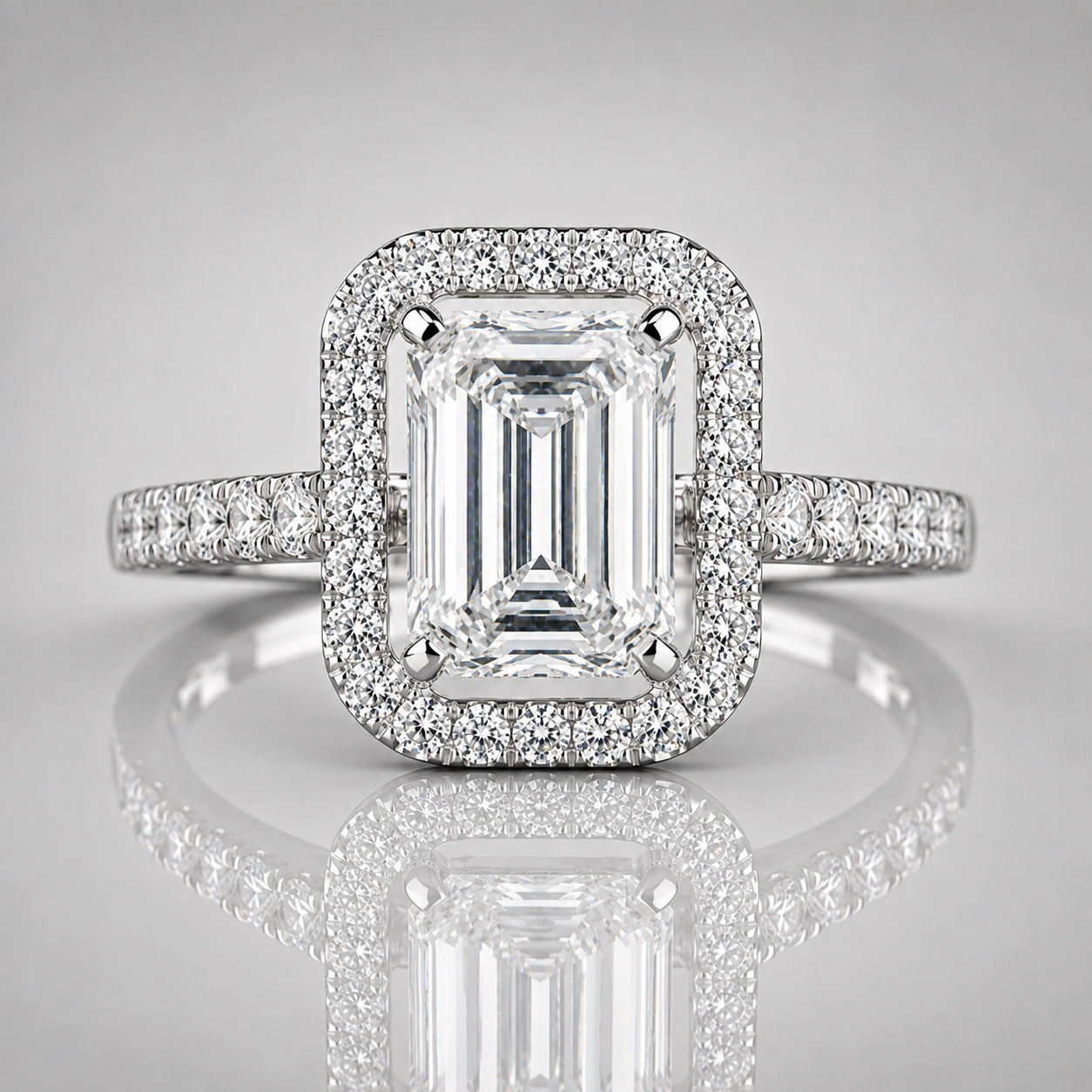 5.5 carat Emerald cut Diamond Ring with Halo