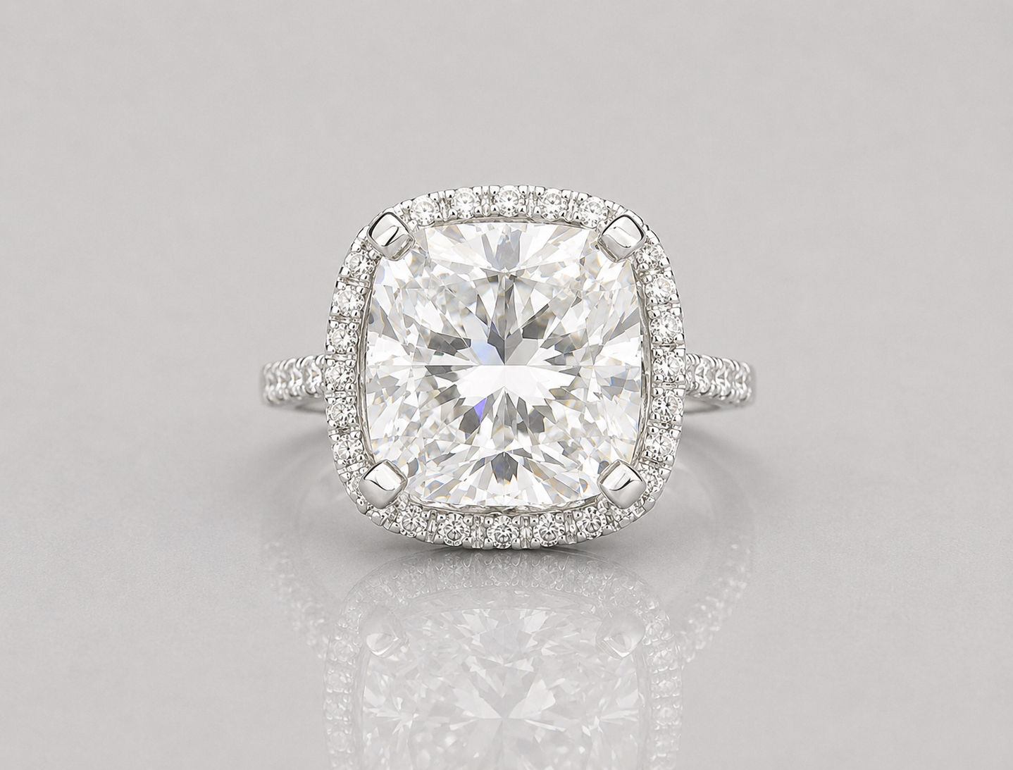 7 carat Cushion cut with Halo Diamond Ring