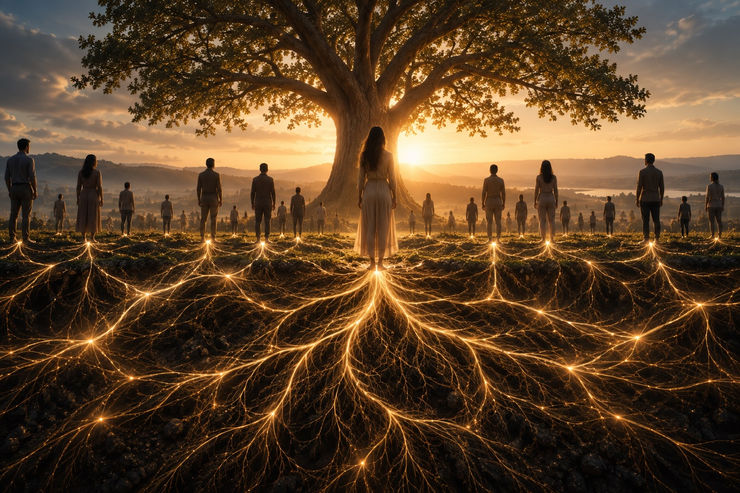 Un paysage naturel paisible évoquant la méditation et l'alchimie spirituelle.