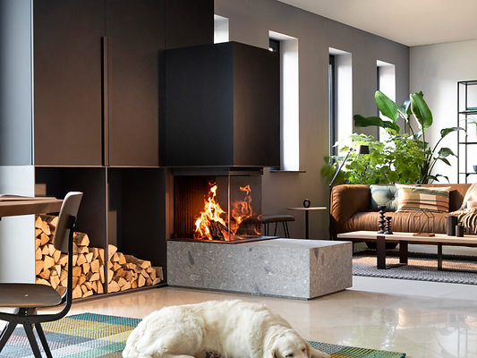 W53_50R room dividing stove finished in concrete and wood