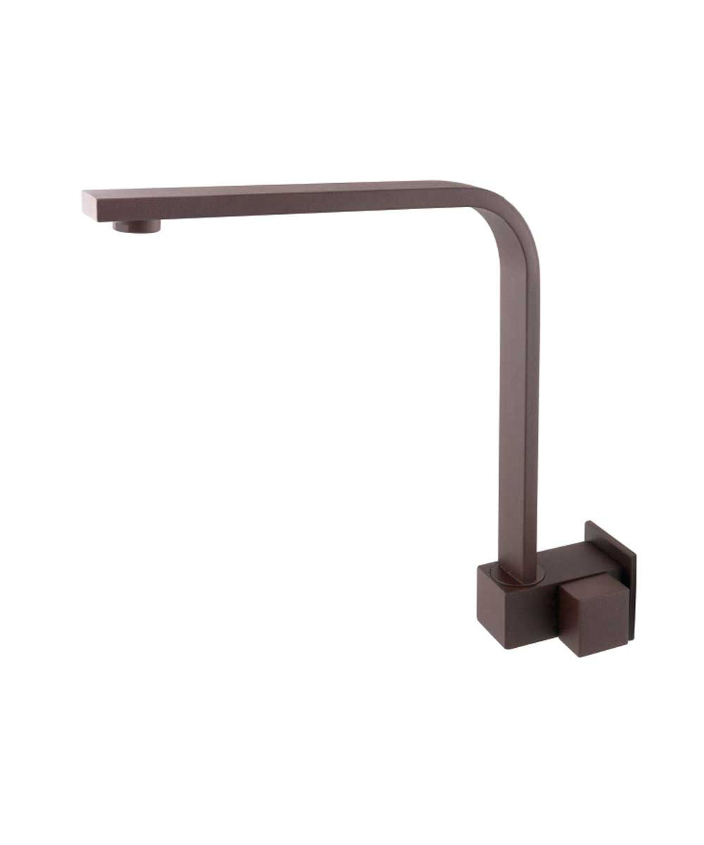 Torneira opala parede aco corten bica movel quadrada tubo alto slim-