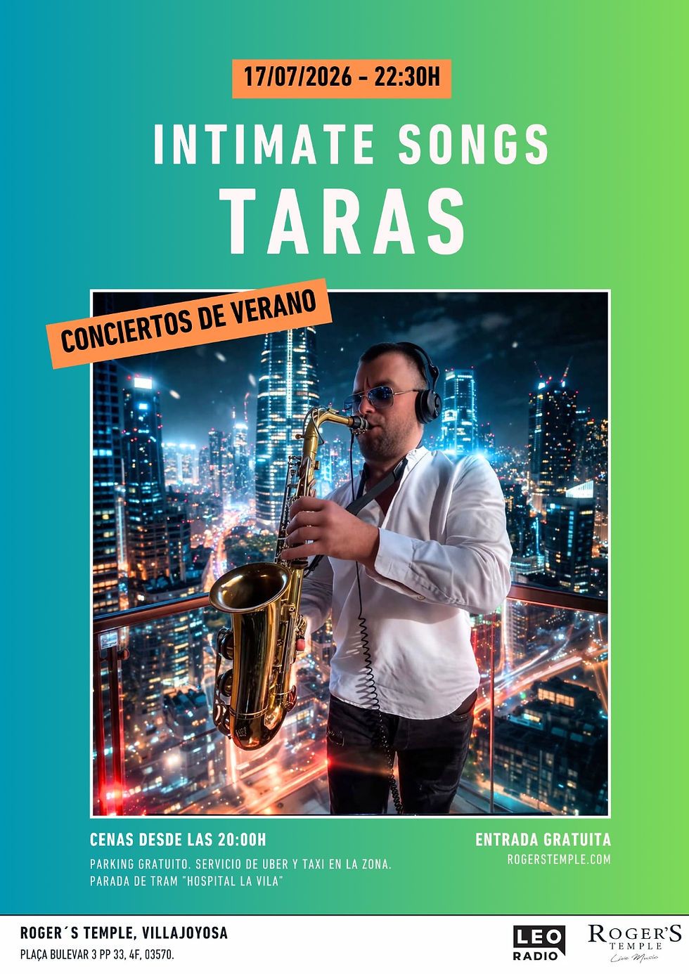 TARAS: Intimate Songs. ¡Una Noche Mágica de Saxofón en Roger's Temple!