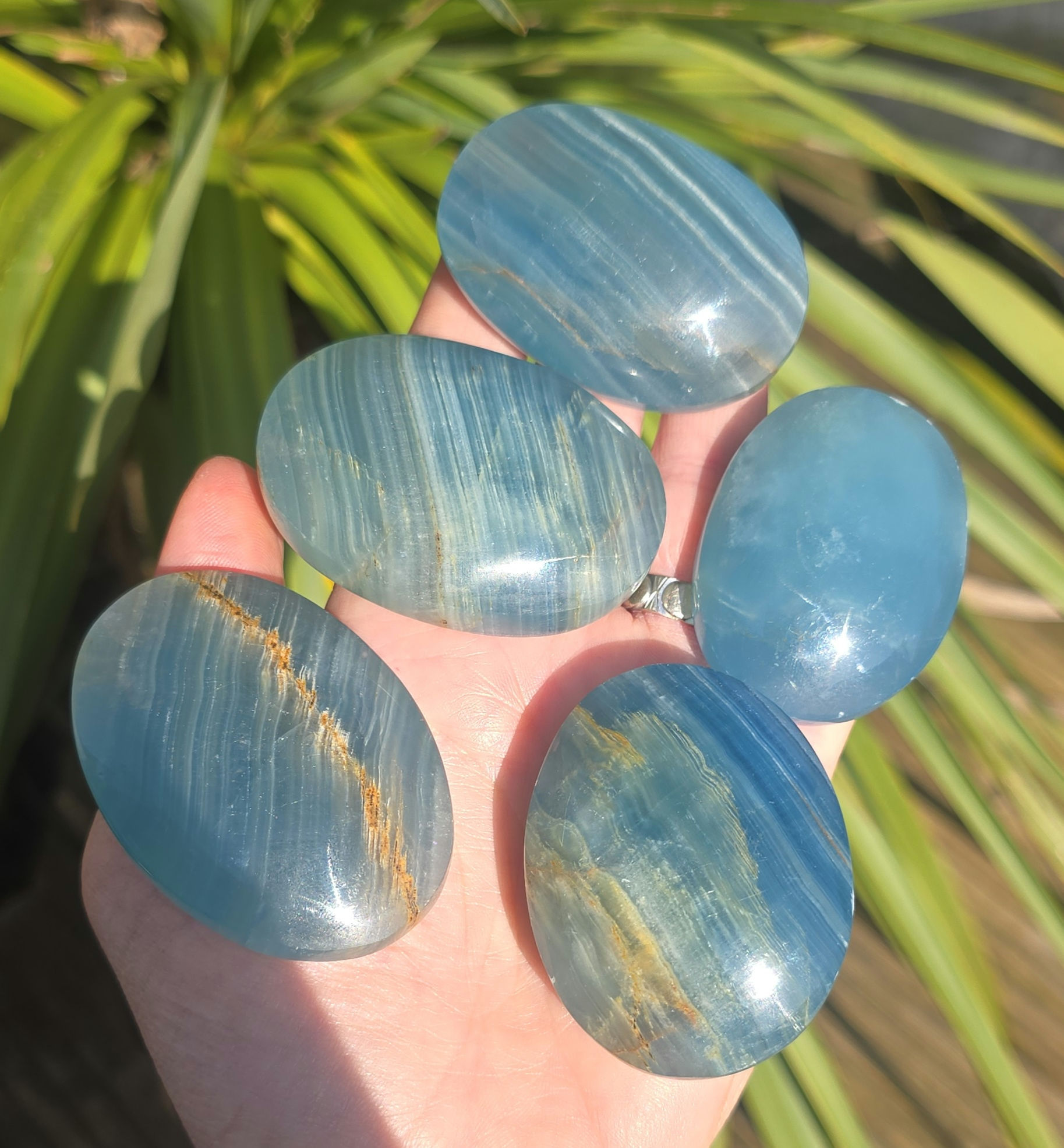 Blue Onyx/Aquatine Lemurian Palm Stones 25% Off
