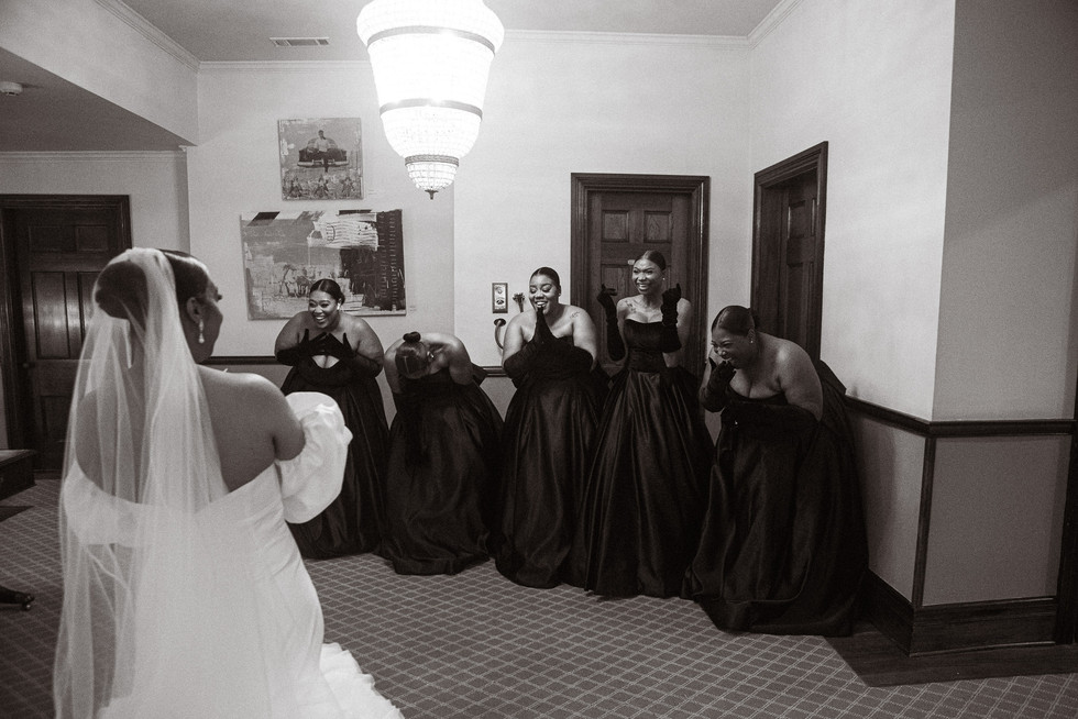 Bridesmaids seeing Bride in dress for the first time  for luxury wedding at SCAD Ivy Hall in Atlanta, Georgia
