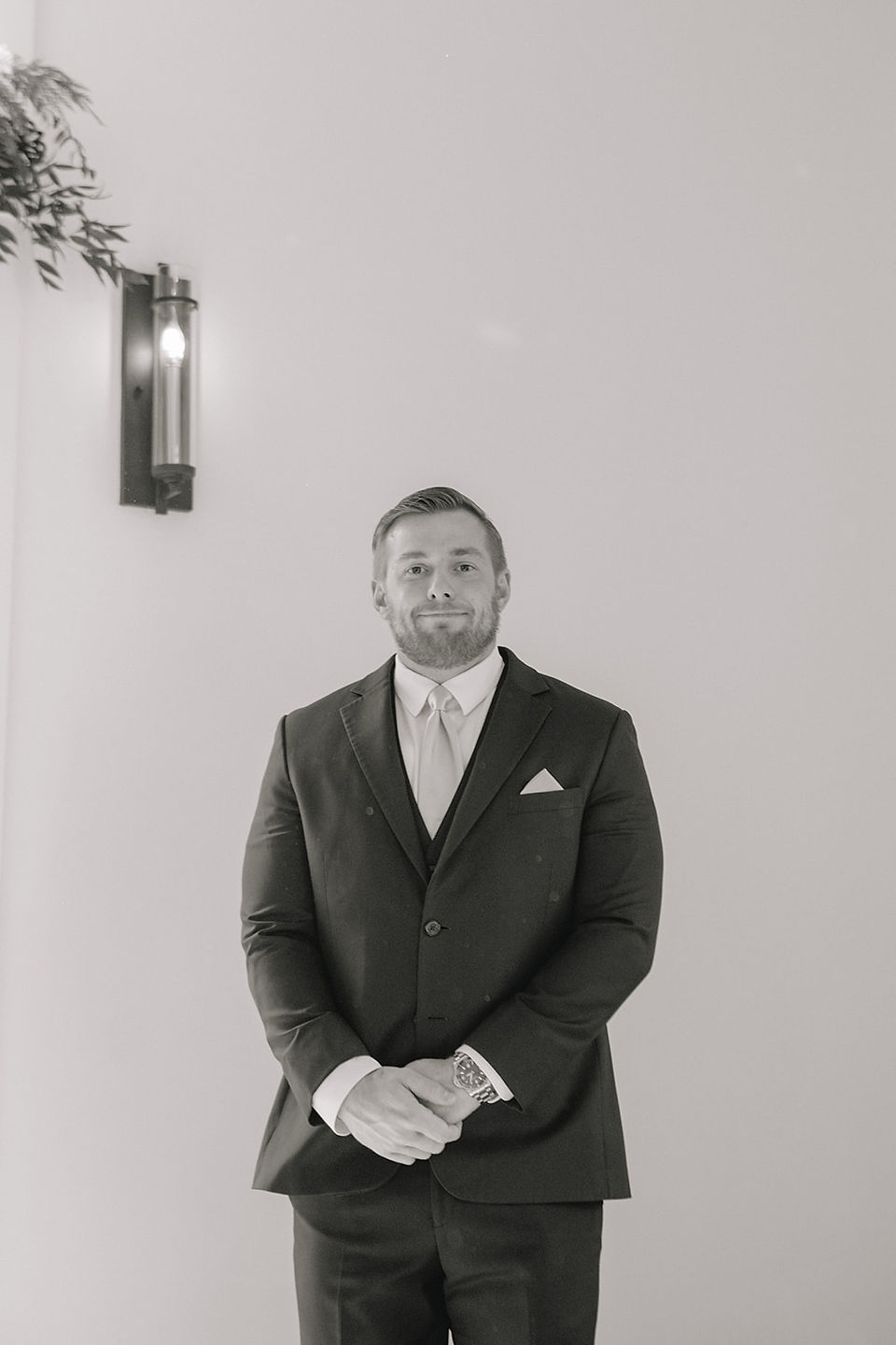 Portrait of groom at wedding at Juliette Chapel
