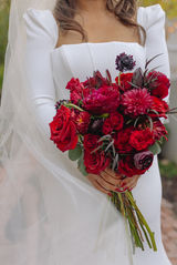 Bride  with beautiful bouquet at Bishop Station Wedding in Midtown 
