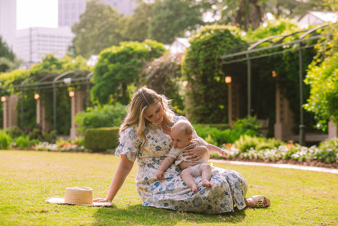 Mother and baby posing for a photo at Atlanta motherhood photoshoot 