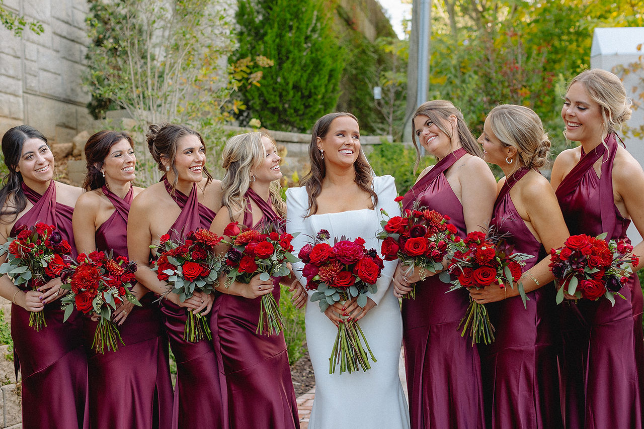 Bride a bridemades with beautiful bouquet at Bishop Station Wedding in Midtown 