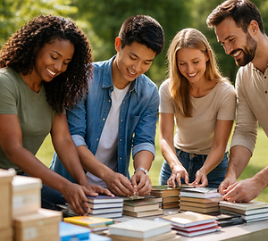 Volunteers organizing supplies in the park.png