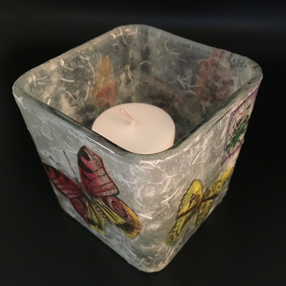 Thumbnail: Decoupage Votive Candle Glass Vase - Butterflies