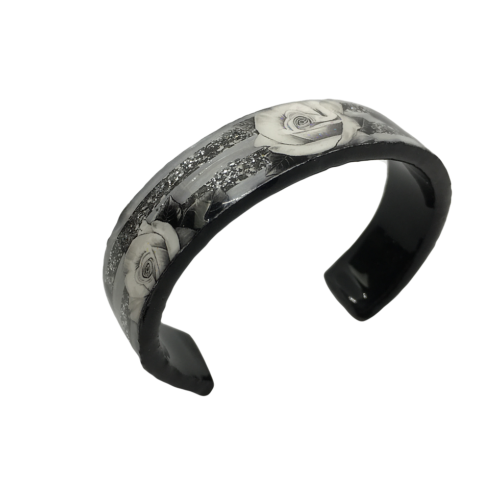 Thumbnail: Nano Cuff Bracelet - Rose Stripe Black Silver