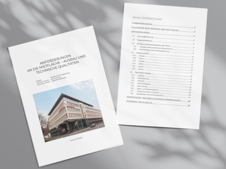 Anforderungsdokumentation zu Mietfläche, Ausbau und technischen Qualitäten für eine geplante Augenarztpraxis in Köln