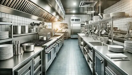 DALL·E 2024-12-26 14.31.08 - A professional restaurant kitchen, clean and well-organized,