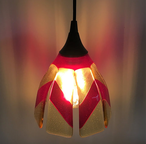 Red And Light Amber Glass 8 Sided Pendant Light Shade