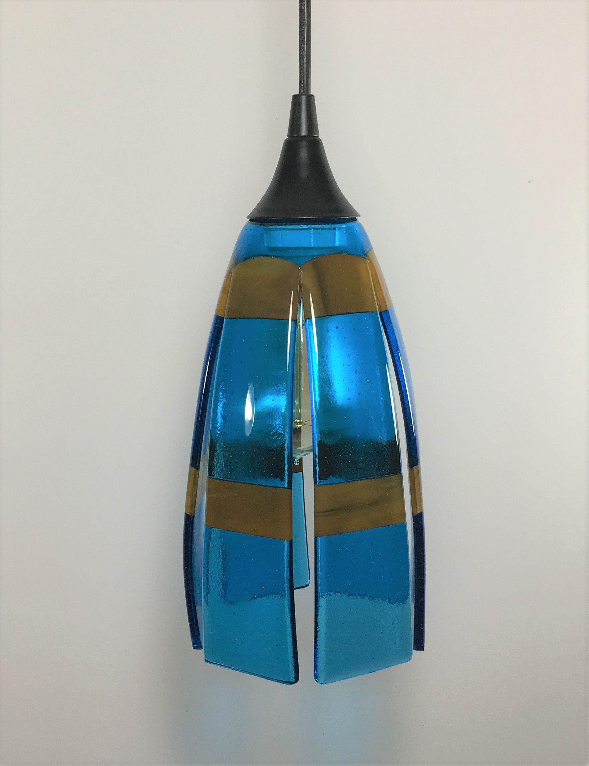 Turquoise Blue, Brown/Black/White Mix Glass 6-Sided Pendant Light Shade