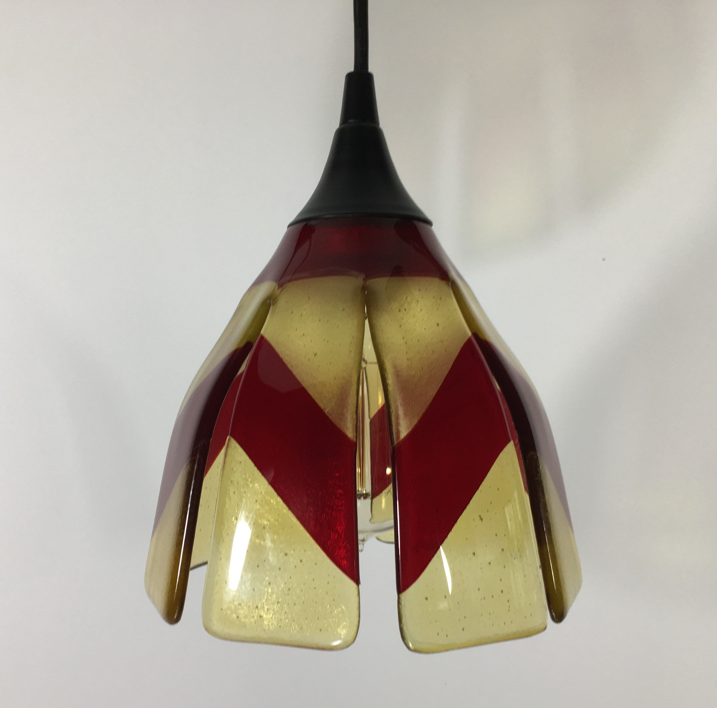 Red and Light Amber Glass 8-Sided Pendant Light Shade