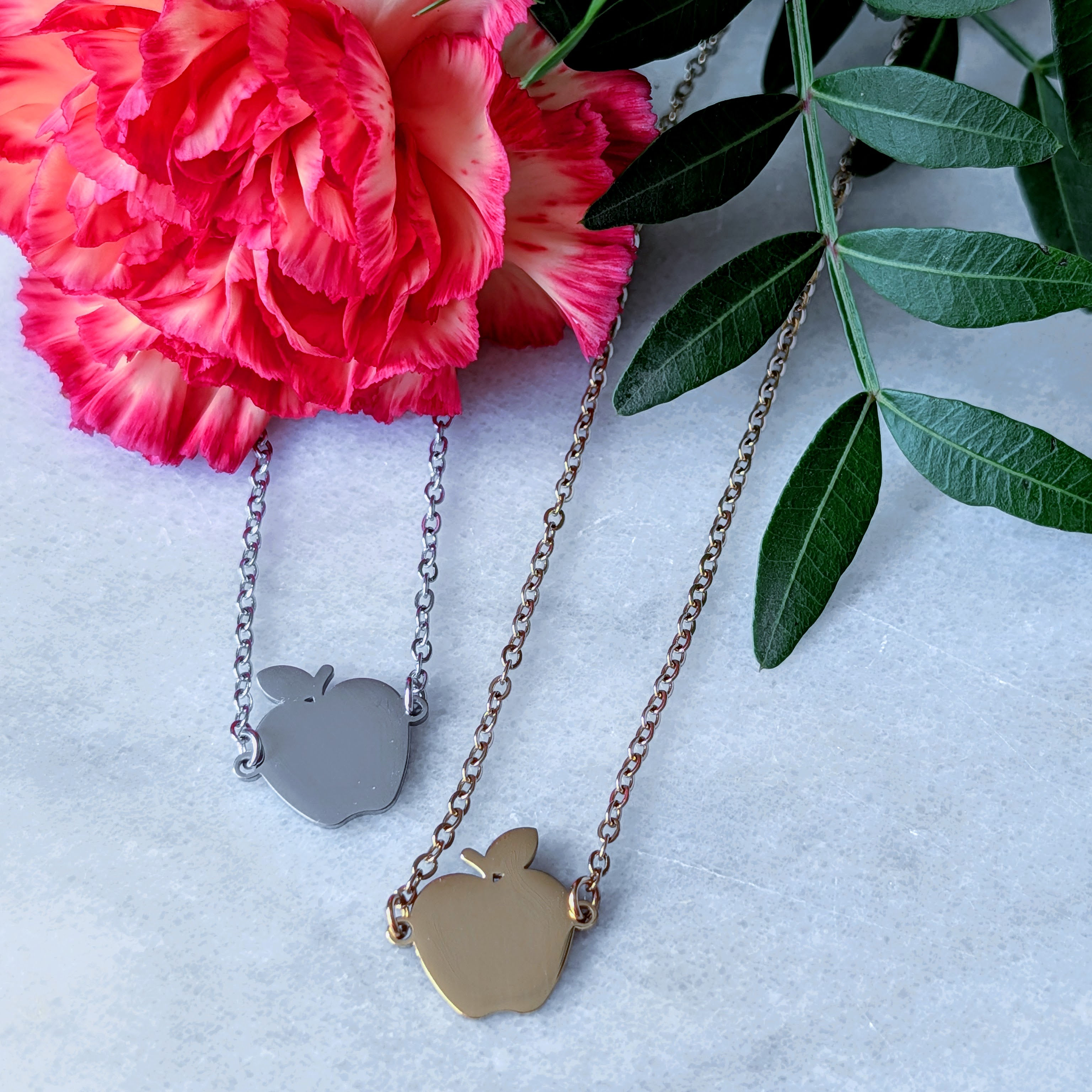 Personalised Handwriting or Message Apple Teacher Necklace in Silver or Gold