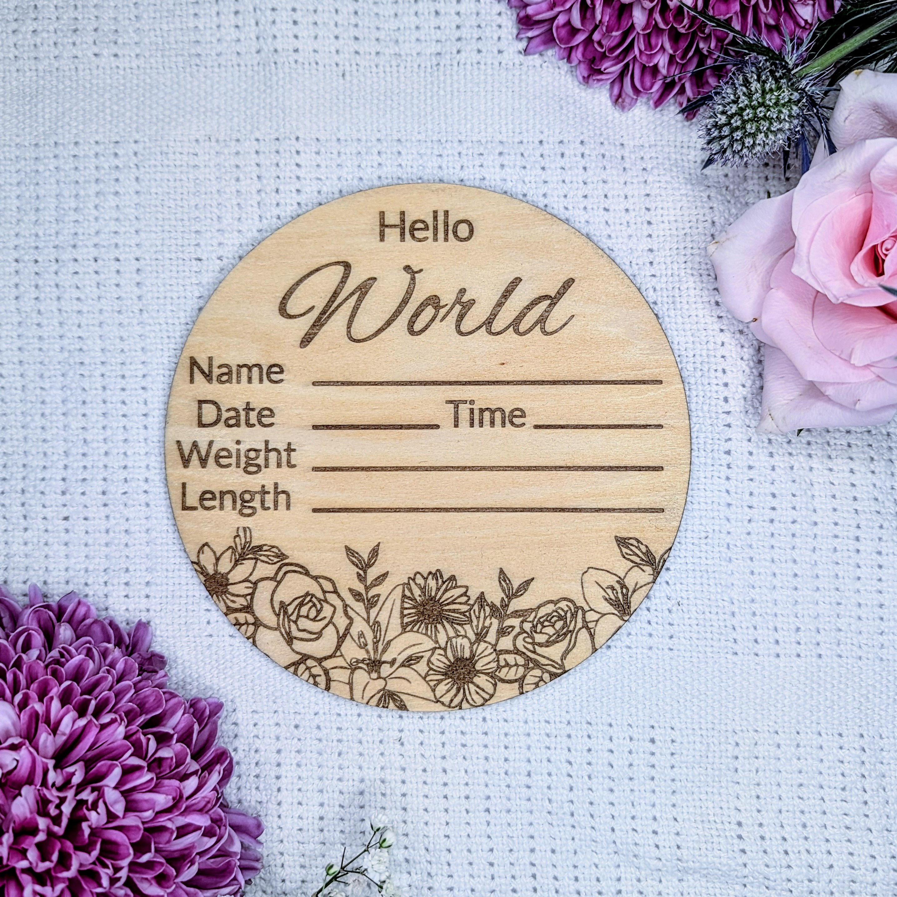 Wooden I'm New Here Floral Baby Announcement Stats Sign