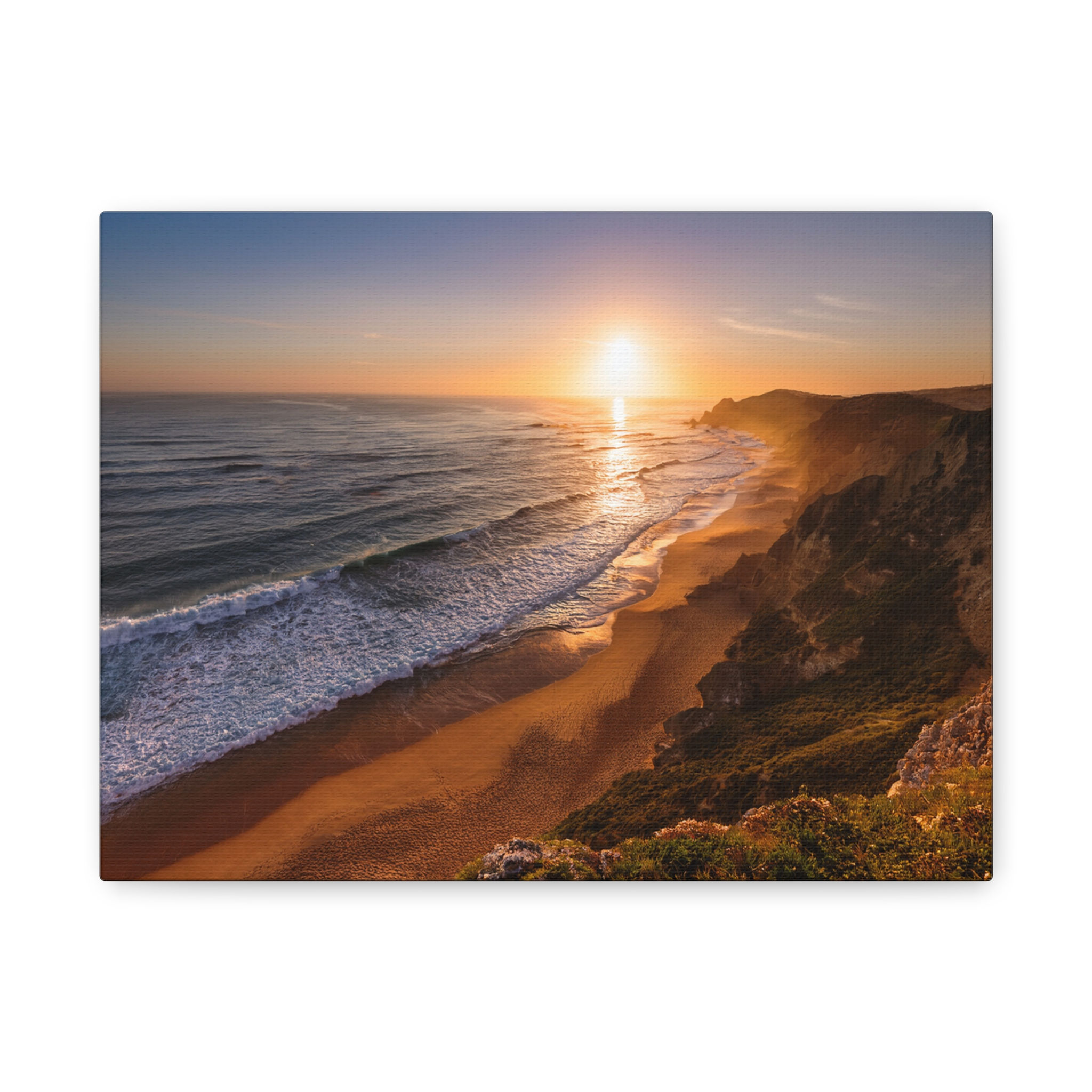 Open Air Vibes CA Sunset Coastline Cliff Matte Canvas Art — Beach Wall Decor