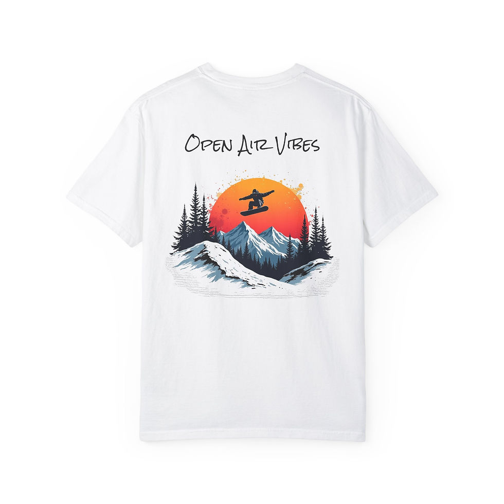 Thumbnail: Open Air Mountain Snowboarding Vibes Unisex Garment-Dyed T-shirt